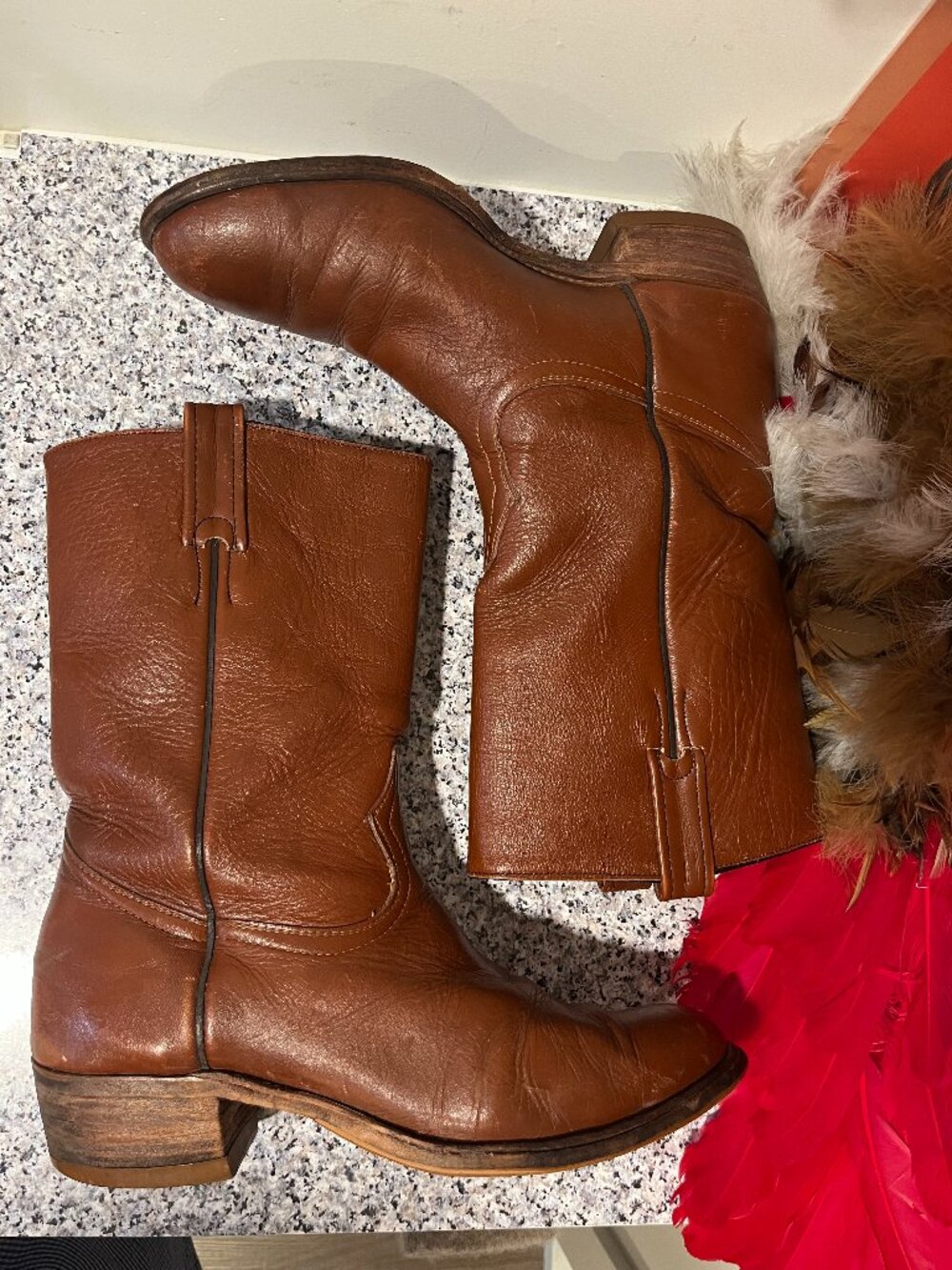 Vintage Shorty Brown Leather Cowboy Boots by Boulet